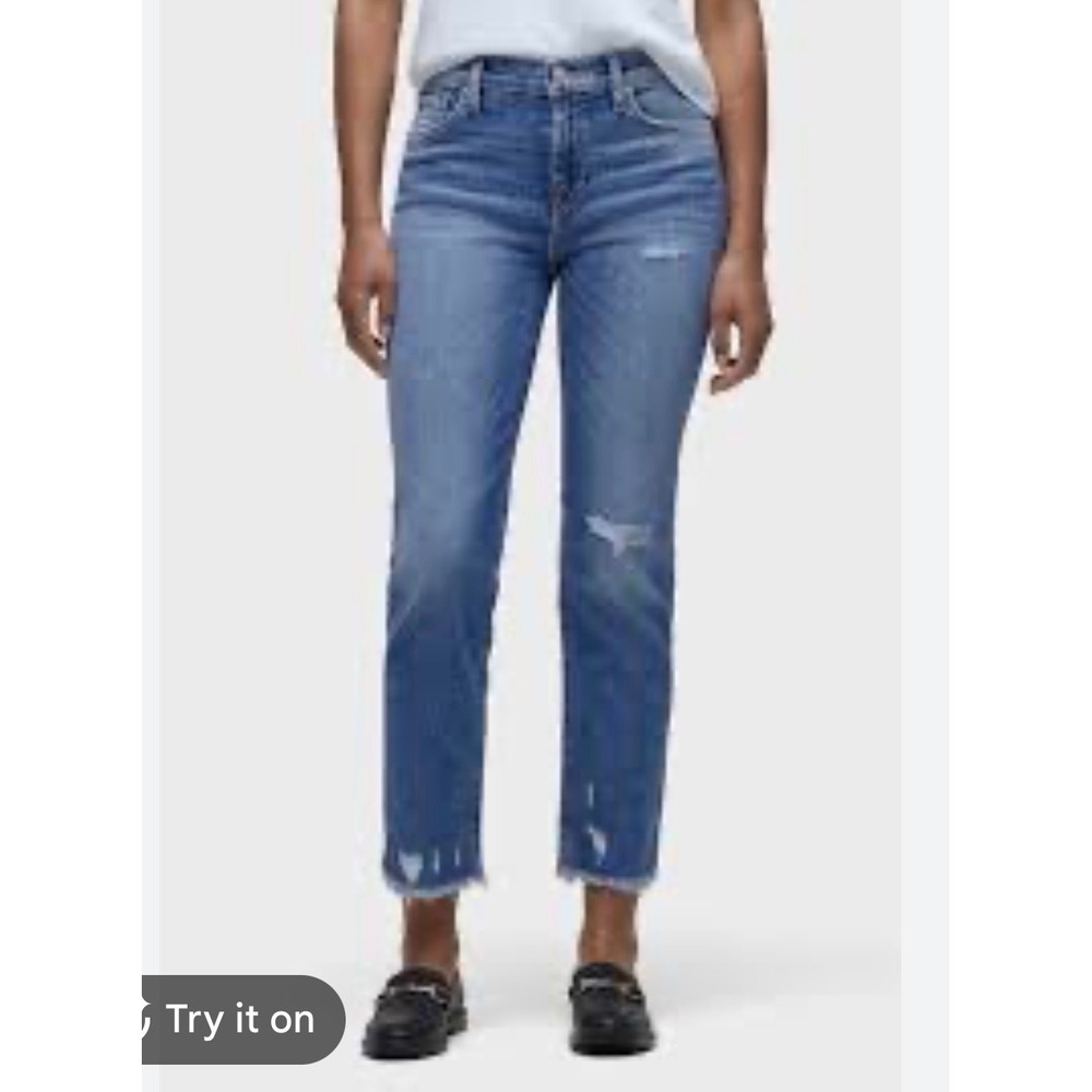 rag & bone Dre Slim Boyfriend Jeans 26 Blue Raw Hem Low Rise WDD19F2643K1DH‎